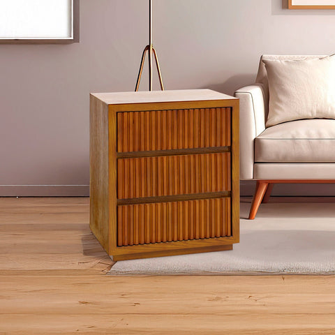 Darrahopens Furniture > Bedroom > Bedside Tables Bedside Table MDF Brown Colour Waveform Design Three Drawers