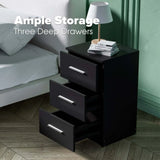 Darrahopens Furniture > Bedroom > Bedside Tables Black White Black Bedside Table with 3 Drawers, Modern Design, 38x35x66cm Storage Cabinet In Australia - Darrahopens
