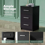 Darrahopens Furniture > Bedroom > Bedside Tables Black White Black Bedside Table with 3 Drawers, Modern Design, 38x35x66cm Storage Cabinet In Australia - Darrahopens