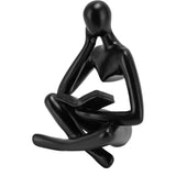 Darrahopens Furniture > Bedroom > Bedside Tables Thinker Reading Statue Resin Sitting Figure Abstract Art Ornament for Living Room Cabinet Decoration Black In Australia - Darrahopens