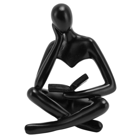 Darrahopens Furniture > Bedroom > Bedside Tables Thinker Reading Statue Resin Sitting Figure Abstract Art Ornament for Living Room Cabinet Decoration Black In Australia - Darrahopens