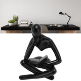 Darrahopens Furniture > Bedroom > Bedside Tables Thinker Reading Statue Resin Sitting Figure Abstract Art Ornament for Living Room Cabinet Decoration Black In Australia - Darrahopens