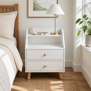 Warm White Bedside Table Nightstand Wooden Legs Two Drawers Open Storage In Australia - Darrahopens