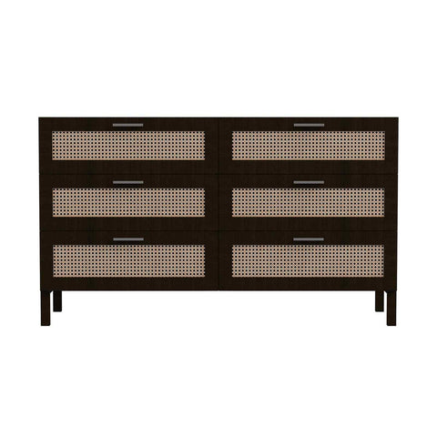 Darrahopens Furniture > Bedroom Casa Decor Tulum Rattan 6 Chest of Drawers Cabinet Bedroom Storage Tallboy Black