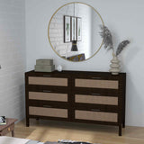 Darrahopens Furniture > Bedroom Casa Decor Tulum Rattan 6 Chest of Drawers Cabinet Bedroom Storage Tallboy Black
