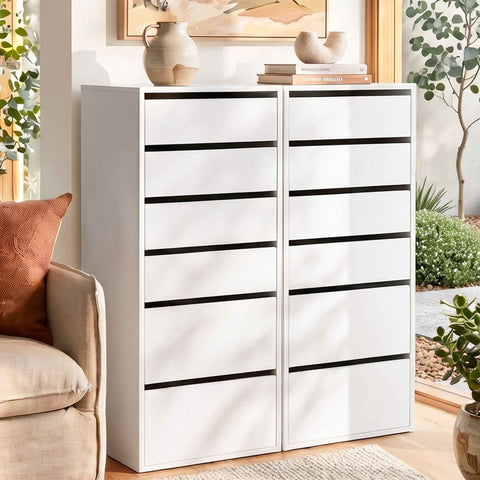 Darrahopens Furniture > Bedroom > Dressers Artiss 2x Chest of 6 Drawers Dresser Tallboy White