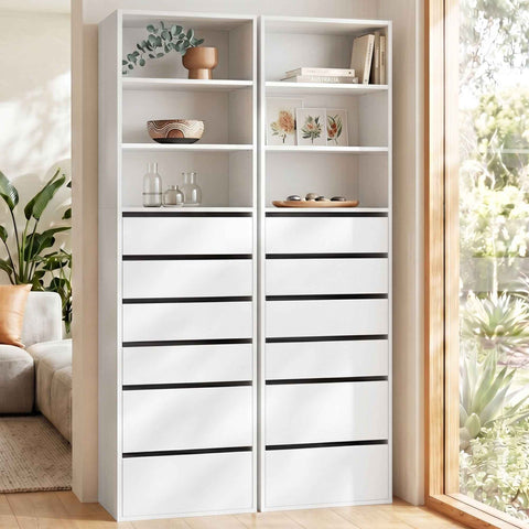 Darrahopens Furniture > Bedroom > Dressers Artiss 2x Chest of 6 Drawers Tallboy Cabinet Adjustable Shelf White