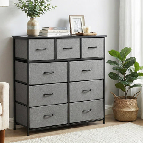 Darrahopens Furniture > Bedroom > Dressers Artiss Chest of 9 Drawers Storage Dresser Tallboy Dark Grey