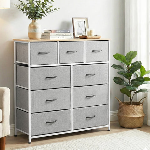 Darrahopens Furniture > Bedroom > Dressers Artiss Chest of 9 Drawers Storage Dresser Tallboy Light Grey