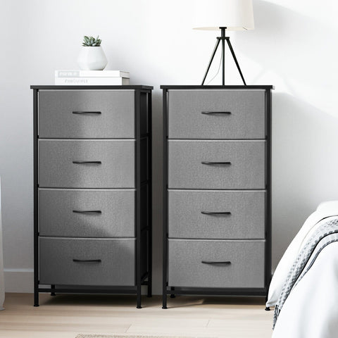 Darrahopens Furniture > Bedroom > Dressers Artiss Set of 2 Chest of 4 Drawers Storage Dresser Tallboy Grey