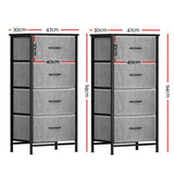 Darrahopens Furniture > Bedroom > Dressers Artiss Set of 2 Chest of 4 Drawers Storage Dresser Tallboy Grey