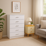 Darrahopens Furniture > Bedroom > Dressers NNECN 5 Layer White Drawer Chest Storage with Bedside Table