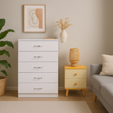 Darrahopens Furniture > Bedroom > Dressers NNECN 5 Layer White Drawer Chest Storage with Bedside Table