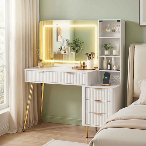 Darrahopens Furniture > Bedroom > Dressing Vanity & Dressing Tables Artiss Dressing Table LED Vanity Desk Charging Station White