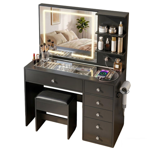 Darrahopens Furniture > Bedroom > Dressing Vanity & Dressing Tables Artiss Dressing Table LED Vanity Desk Set Stool Black