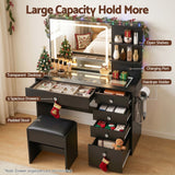 Darrahopens Furniture > Bedroom > Dressing Vanity & Dressing Tables Artiss Dressing Table LED Vanity Desk Set Stool Black