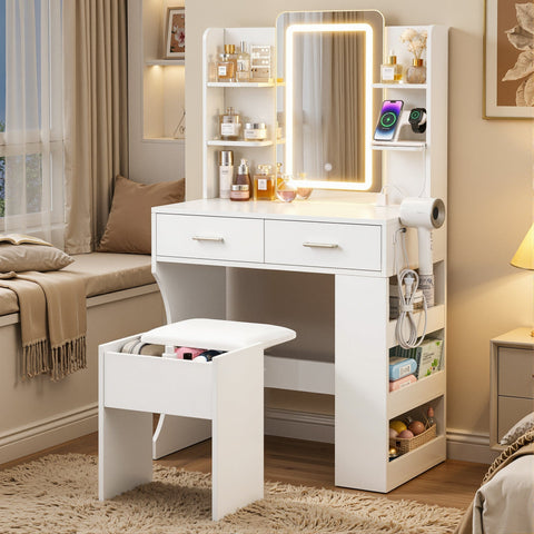 Darrahopens Furniture > Bedroom > Dressing Vanity & Dressing Tables Artiss Dressing Table LED Vanity Desk Set Stool White
