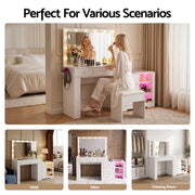 Darrahopens Furniture > Bedroom > Dressing Vanity & Dressing Tables Artiss Dressing Table Mirror Charging Station Glass Top Makeup Vanity Desk RGB Cabinet Storage Drawers Hairdryer Holder White In Australia - Darrahopens