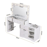 Darrahopens Furniture > Bedroom > Dressing Vanity & Dressing Tables Artiss Dressing Table Mirror Charging Station Glass Top Makeup Vanity Desk RGB Cabinet Storage Drawers Hairdryer Holder White In Australia - Darrahopens