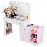 Darrahopens Furniture > Bedroom > Dressing Vanity & Dressing Tables Artiss Dressing Table Mirror Charging Station Glass Top Makeup Vanity Desk RGB Cabinet Storage Drawers Hairdryer Holder White In Australia - Darrahopens