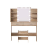 Darrahopens Furniture > Bedroom > Dressing Vanity & Dressing Tables Artiss Dressing Table Set Stool 10 Led Bulbs Wood