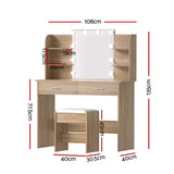 Darrahopens Furniture > Bedroom > Dressing Vanity & Dressing Tables Artiss Dressing Table Set Stool 10 Led Bulbs Wood