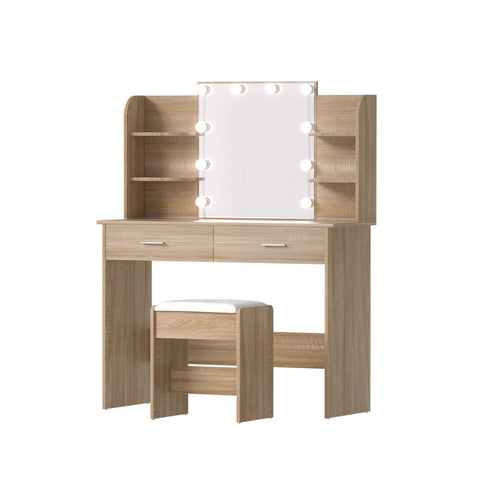 Darrahopens Furniture > Bedroom > Dressing Vanity & Dressing Tables Artiss Dressing Table Set Stool 10 Led Bulbs Wood