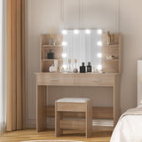 Darrahopens Furniture > Bedroom > Dressing Vanity & Dressing Tables Artiss Dressing Table Set Stool 10 Led Bulbs Wood