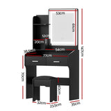 Darrahopens Furniture > Bedroom > Dressing Vanity & Dressing Tables Artiss Dressing Table Set Stool Led Black