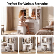 Darrahopens Furniture > Bedroom > Dressing Vanity & Dressing Tables Artiss Dressing Table Vanity Desk LED Mirror Stool Set Charging Station Glass Top Rotating Shelf White In Australia - Darrahopens
