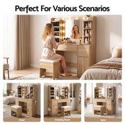 Darrahopens Furniture > Bedroom > Dressing Vanity & Dressing Tables Artiss Dressing Table Vanity Desk LED Mirror Stool Set Charging Station Glass Top Rotating Shelf Wood In Australia - Darrahopens