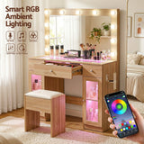 Darrahopens Furniture > Bedroom > Dressing Vanity & Dressing Tables Artiss Dressing Table Vanity Desk Set LED Bulbs RGB Light Wood