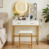 Darrahopens Furniture > Bedroom > Dressing Vanity & Dressing Tables Artiss Dressing Table Vanity Desk Set Stool LED Charging Station White