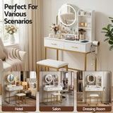 Darrahopens Furniture > Bedroom > Dressing Vanity & Dressing Tables Artiss Dressing Table Vanity Desk Set Stool LED Charging Station White