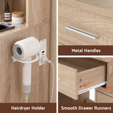 Darrahopens Furniture > Bedroom > Dressing Vanity & Dressing Tables Artiss Dressing Table Vanity Desk Set Stool LED Charging Station Wood