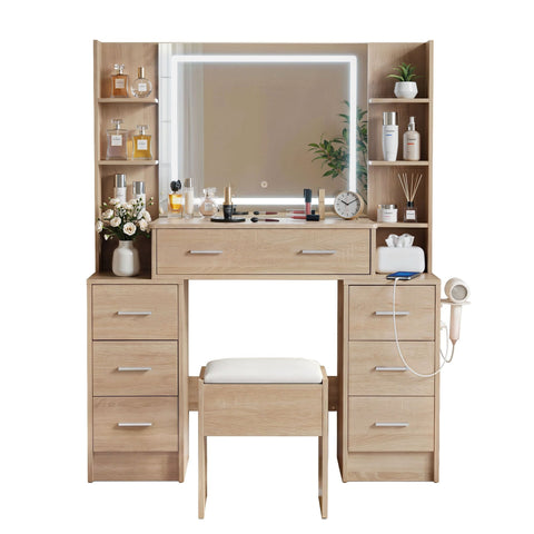 Darrahopens Furniture > Bedroom > Dressing Vanity & Dressing Tables Artiss Dressing Table Vanity Desk Set Stool LED Charging Station Wood
