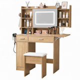 Artiss Dressing Table Vanity Desk Set Stool LED Charging Station Wood In Australia - Darrahopens