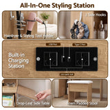 Darrahopens Furniture > Bedroom > Dressing Vanity & Dressing Tables Artiss Dressing Table Vanity Desk Set Stool LED Charging Station Wood In Australia - Darrahopens
