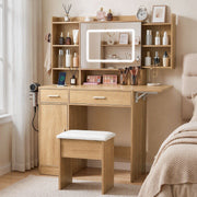 Darrahopens Furniture > Bedroom > Dressing Vanity & Dressing Tables Artiss Dressing Table Vanity Desk Set Stool LED Charging Station Wood In Australia - Darrahopens