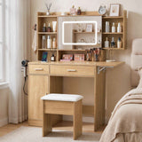 Artiss Dressing Table Vanity Desk Set Stool LED Charging Station Wood In Australia - Darrahopens