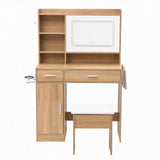 Artiss Dressing Table Vanity Desk Set Stool LED Charging Station Wood In Australia - Darrahopens