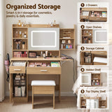 Darrahopens Furniture > Bedroom > Dressing Vanity & Dressing Tables Artiss Dressing Table Vanity Desk Set Stool LED Charging Station Wood In Australia - Darrahopens