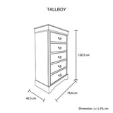 Darrahopens Furniture > Bedroom > Dressing Vanity & Dressing Tables Tallboy with 5 Storage Drawers in Solid Wooden Metal Handles Grey Colour