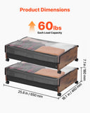 Darrahopens Furniture > Bedroom > Dressing Vanity & Dressing Tables VEVOR Under Bed Storage with Wheels, 650 x 460 x 180 mm Underbed Containers, Underbed Shoes Organizer with Lockable Wheels, Rolling Under the Bed Storage Bins for Clothes, Shoes, Blankets, 2 Pack