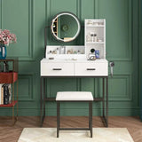 Darrahopens Furniture > Bedroom > Dressing Vanity & Dressing Tables White Black Dressing Table Stool Set with LED Lights and Charging Station, 80x136cm In Australia - Darrahopens