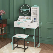 Darrahopens Furniture > Bedroom > Dressing Vanity & Dressing Tables White Black Dressing Table Stool Set with LED Lights and Charging Station, 80x136cm In Australia - Darrahopens