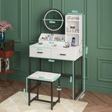 Darrahopens Furniture > Bedroom > Dressing Vanity & Dressing Tables White Black Dressing Table Stool Set with LED Lights and Charging Station, 80x136cm In Australia - Darrahopens