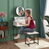 Darrahopens Furniture > Bedroom > Dressing Vanity & Dressing Tables White Black Dressing Table Stool Set with LED Lights and Charging Station, 80x136cm In Australia - Darrahopens