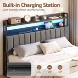 Darrahopens Furniture > Bedroom > Headboards Artiss King Headboard Charging Station Storage LED Light Grey Upholstered In Australia - Darrahopens