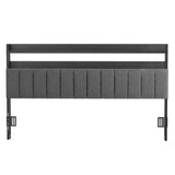 Artiss King Headboard Charging Station Storage LED Light Grey Upholstered In Australia - Darrahopens